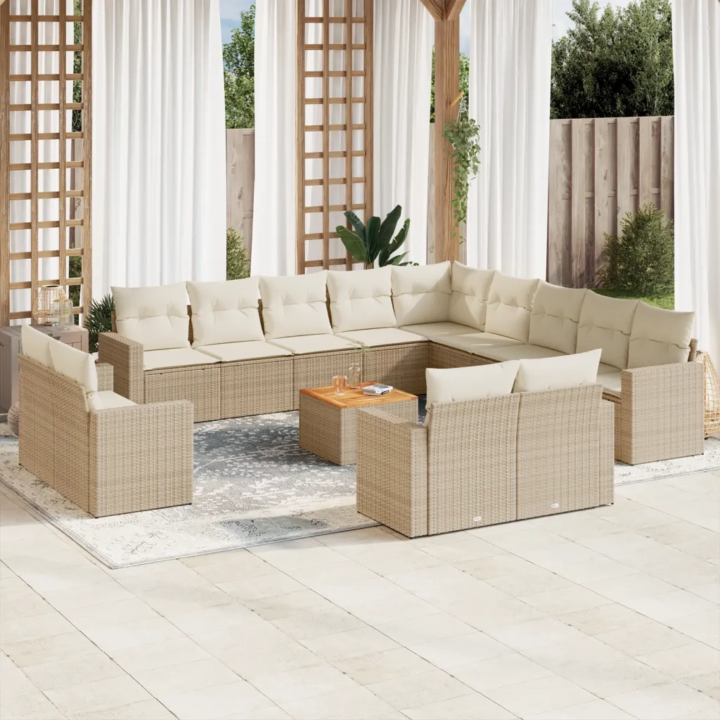 Set Divani da Giardino 14pz con Cuscini in Polyrattan Beige 3224399