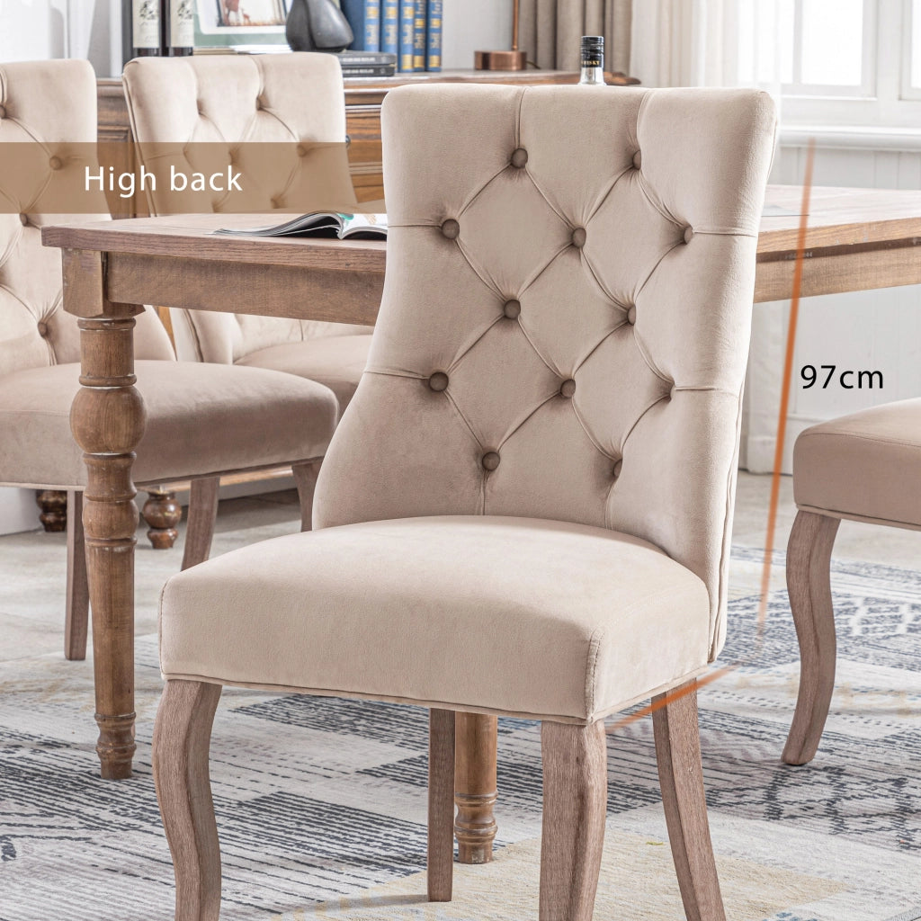 Sedie da Pranzo con Schienale Alto ¨C Xylo ¨C Set 4 Pezzi, Velluto Beige, Gambe Massello