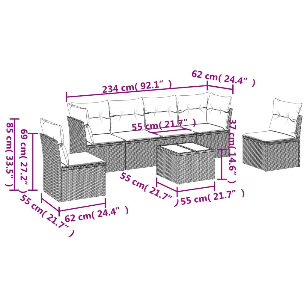 Set Divani da Giardino con Cuscini 7pz Nero Polyrattan 3249215