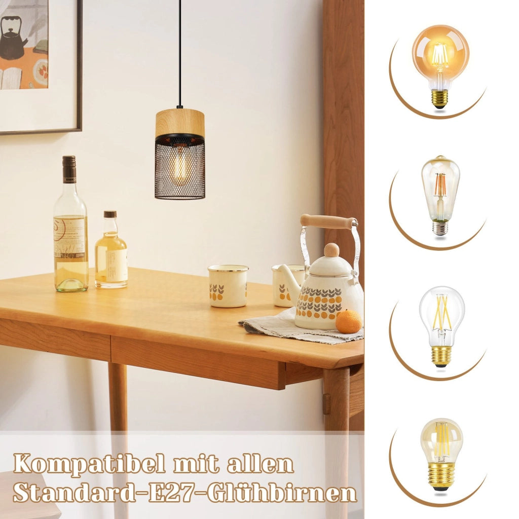 Lampada a sospensione ZMH 1 luce barra legno nero venature per sala da pranzo corridoio e bar