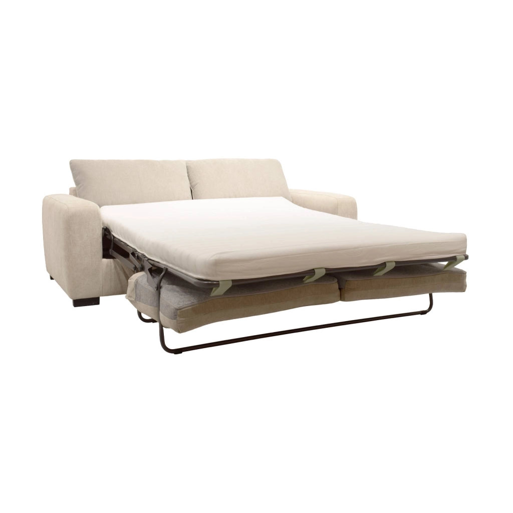 Divano letto in ciniglia con materasso, 3 posti, beige
