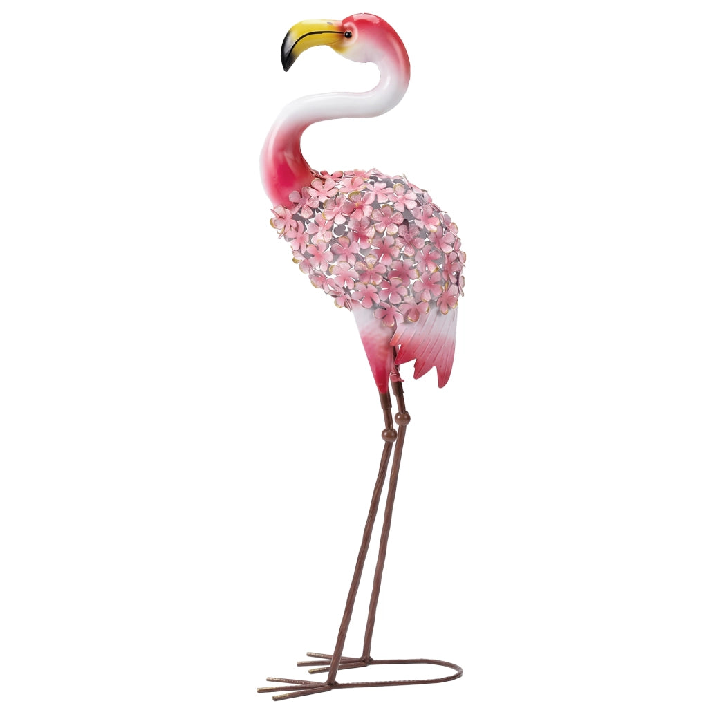 Fenicottero Rosa Decorativo Giardino - Xylo - Metallo con Piume Floreali 83cm Rosso