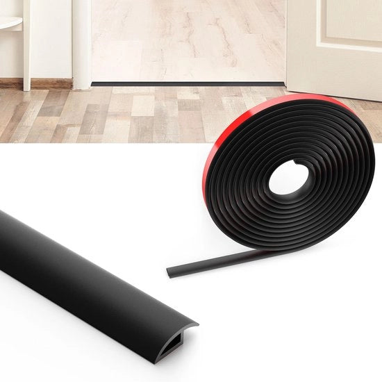 Profilo di transizione autofissante, striscia di pavimentazione in PVC 3m x 3,5cm, striscia di transizione, rail di transizione senza foratura, listello di copertura per piastrelle, legno, laminato, regolazione di altezza 10mm (nero)