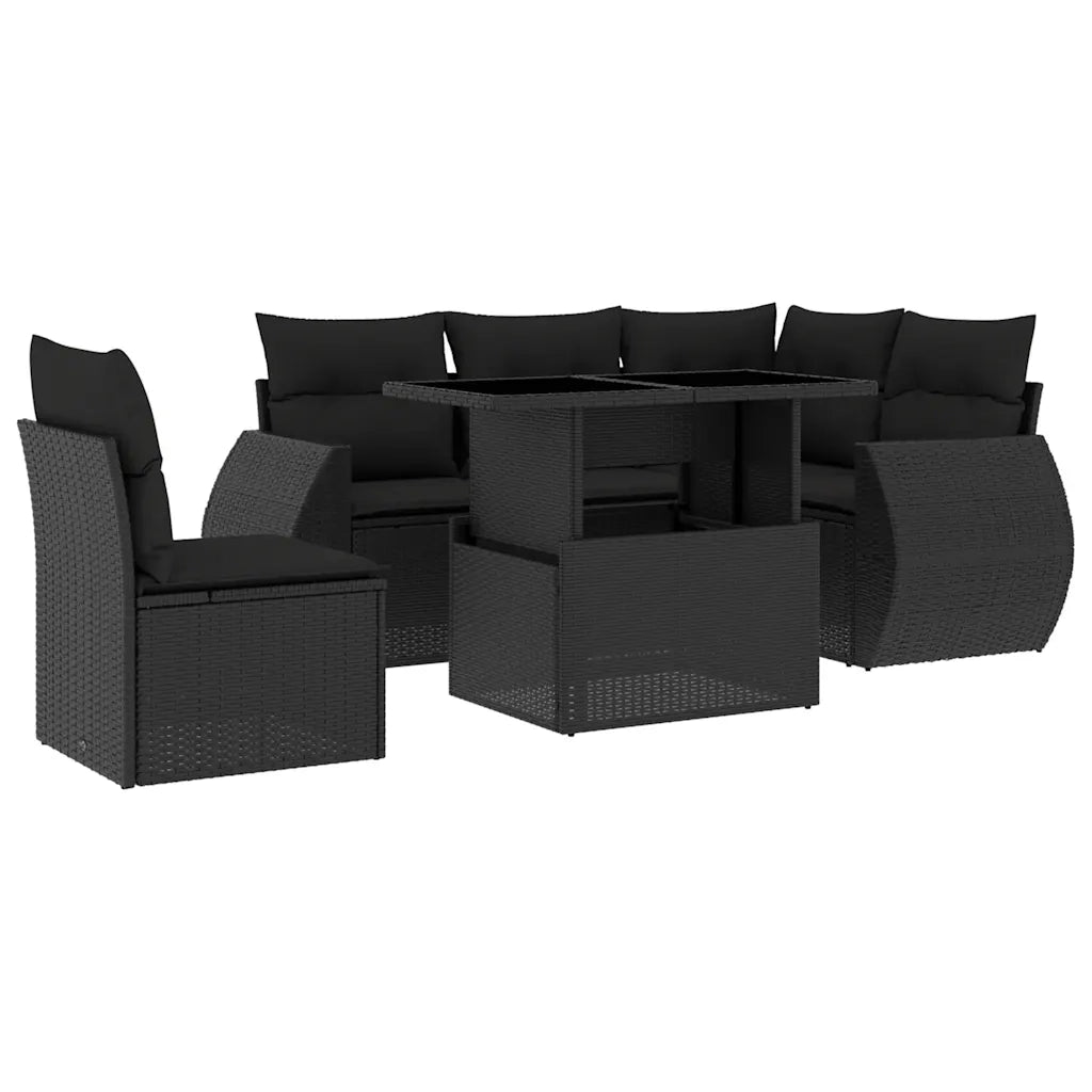 Set Divano da Giardino 6 pz con Cuscini Nero in Polyrattan