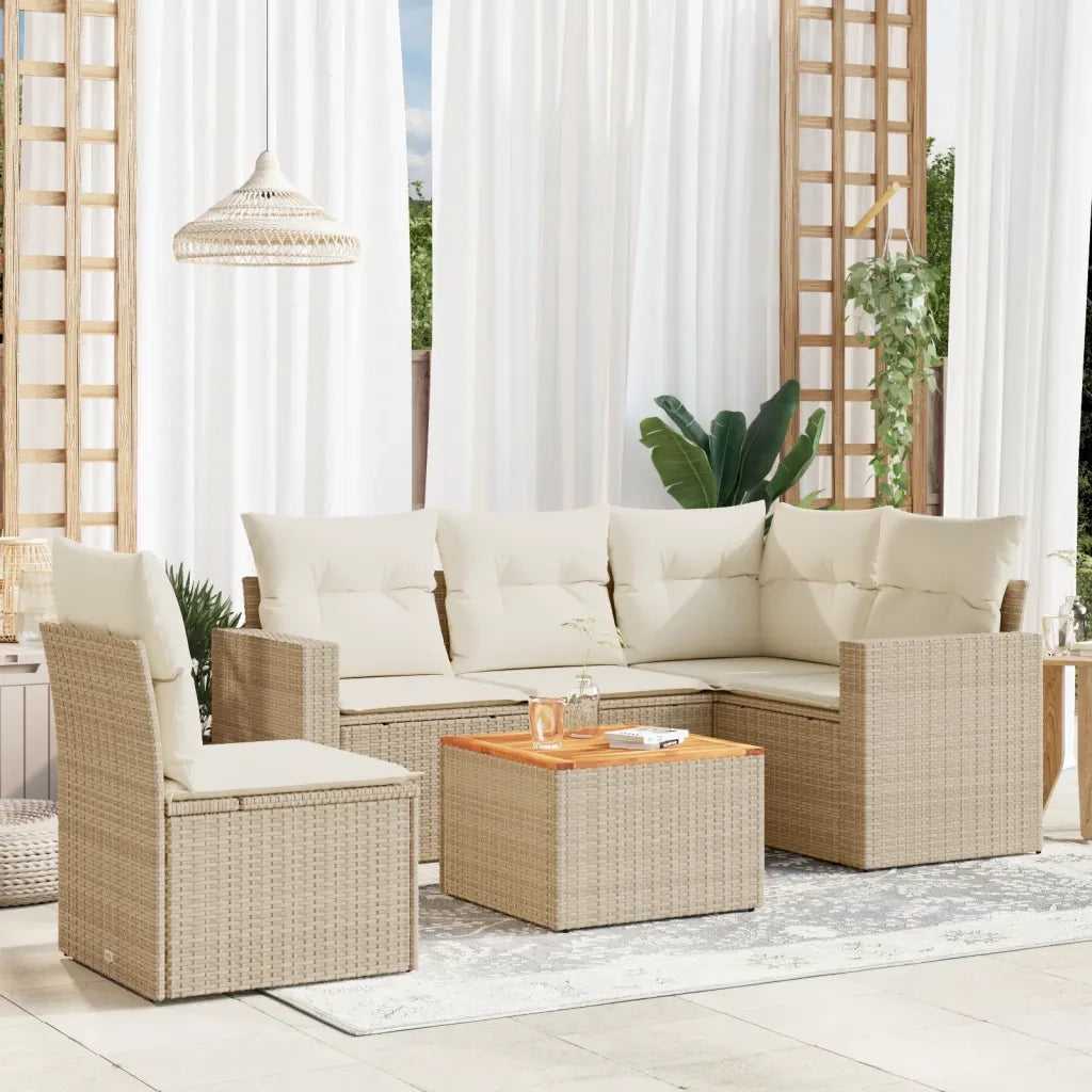 Set Divano da Giardino 6 pz con Cuscini Beige in Polyrattan 3224126