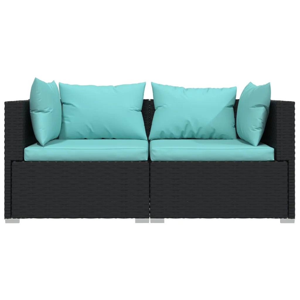 Divano a 2 Posti con Cuscini-Sofa 2 Posti con Cuscini in Polyrattan Nero