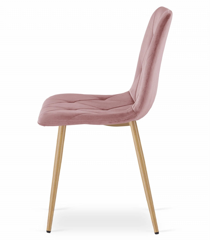 Sedia Valora TYRA in velluto rosa con gambe in legno