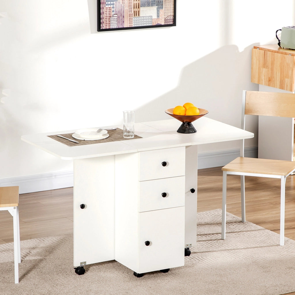 Tavolo da pranzo pieghevole con 2 cassetti e 1 ripiano ¨C Minimal ¨C bianco