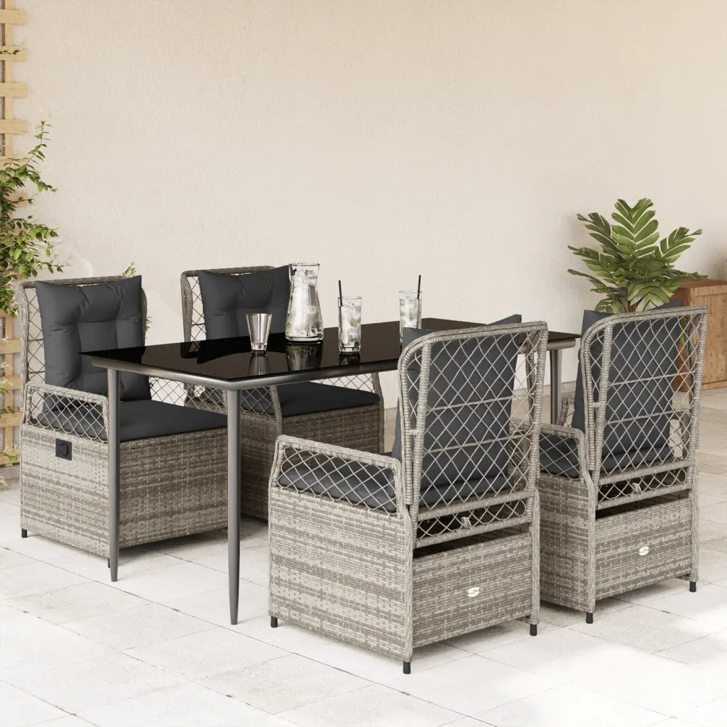 Set da Pranzo da Giardino 5 pz con Cuscini in Polyrattan Grigio 3262988
