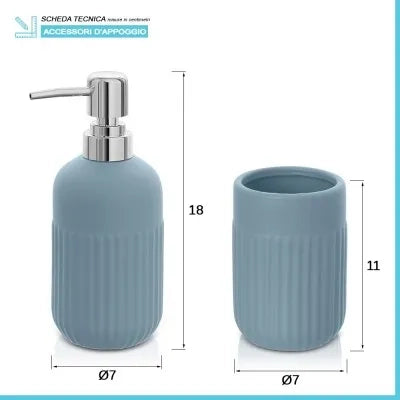 Accessori bagno da appoggio in set 3 pezzi in ceramica colore turchese cobalto Cup