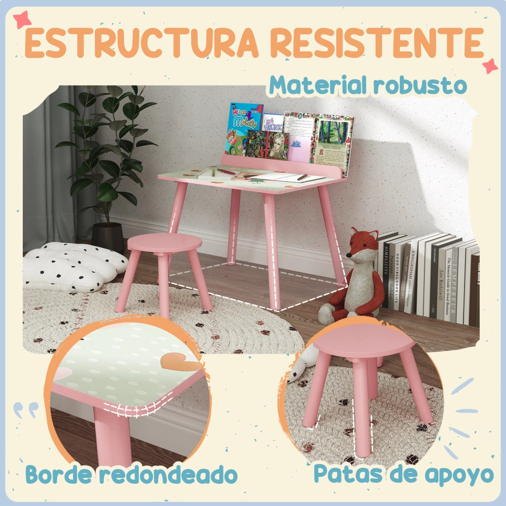 Scrivania Bambini con Sedia e Libreria ¨C Minimal ¨C Rosa 90x60x75