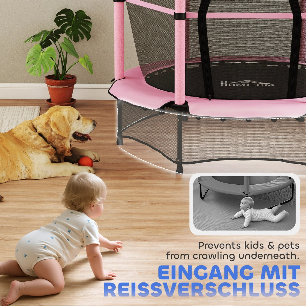 Trampolino per bambini ¨C zephmum ¨C ?140 cm, rosa, rete di sicurezza