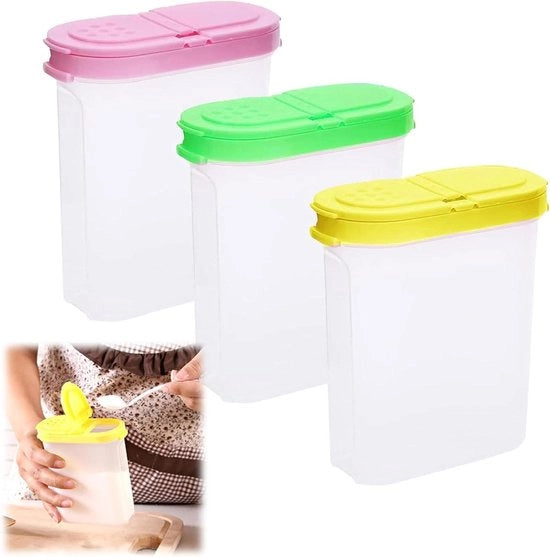 Contenitori per spezie 250 ml - doppio coperchio - scatole di poliestere - contenitori per cucina - spezie sale zucchero pepe - a tre colori - 3 pezzi Contenitori per spezie