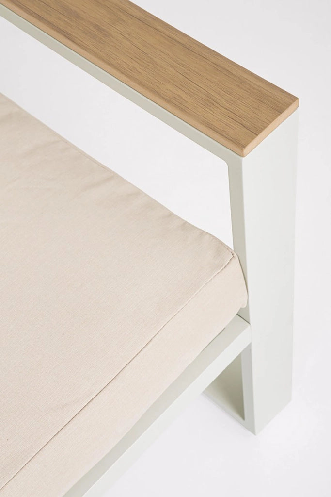 Set 4 Pezzi Salotto da Giardino con Divano 2 Poltrone e Tavolino in Alluminio e Polywood Leandro Bianco e Beige