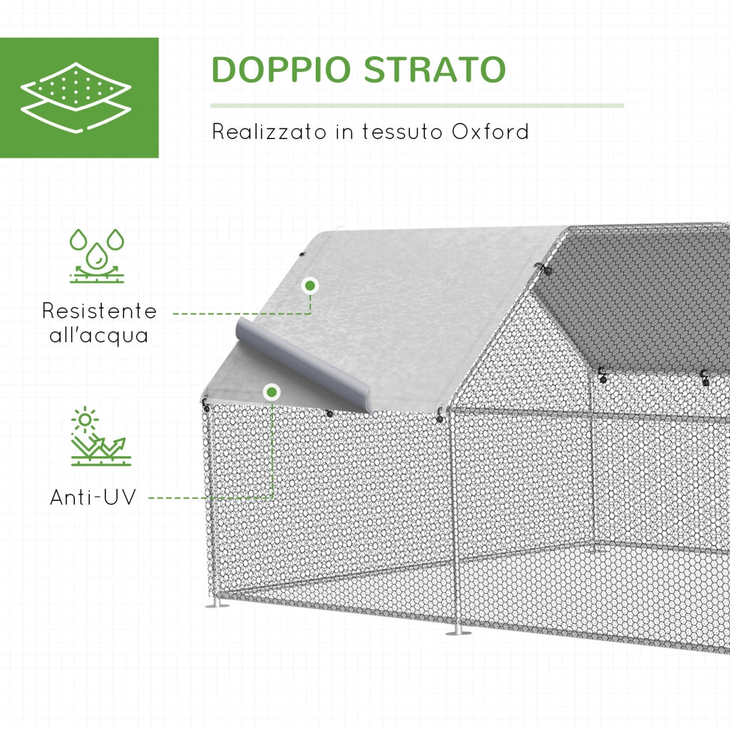 Recinto Gabbia per Galline in Metallo Galvanizzato Impermeabile, Pollaio con Porta e Copertura Oxford, 280x570x195cm