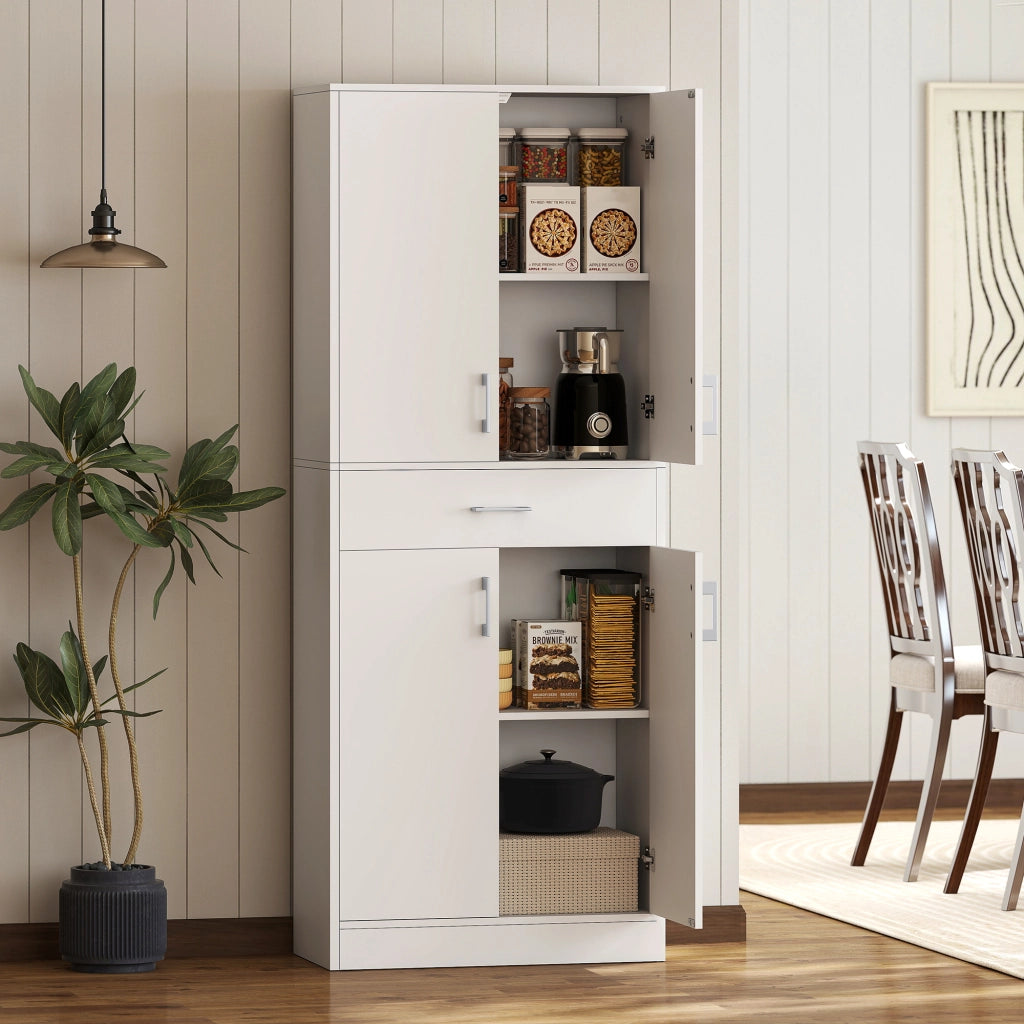 Credenza Cucina Alta con 2 Armadi e Cassetto ¨C zephmum ¨C Bianco