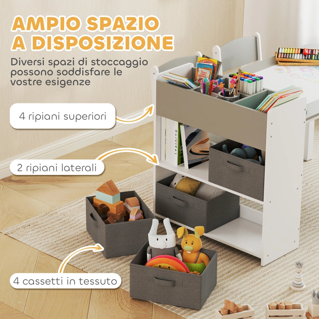 Set Sedie e Tavolo per Bambini ¨C Minimal ¨C Legno, Tessuto non Tessuto, Grigio e Bianco