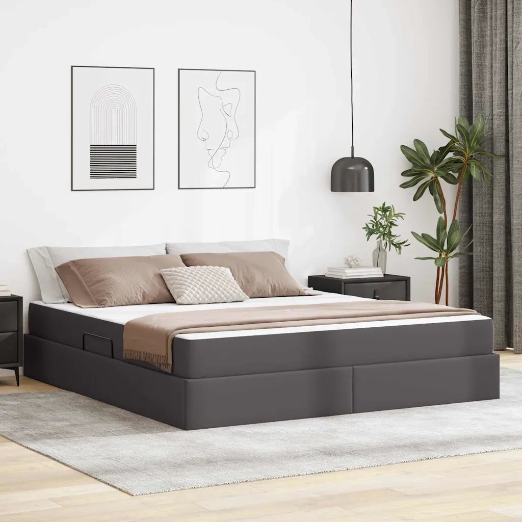 Letto con contenitore e materasso 2 pcs Grigio Pelle 3399618