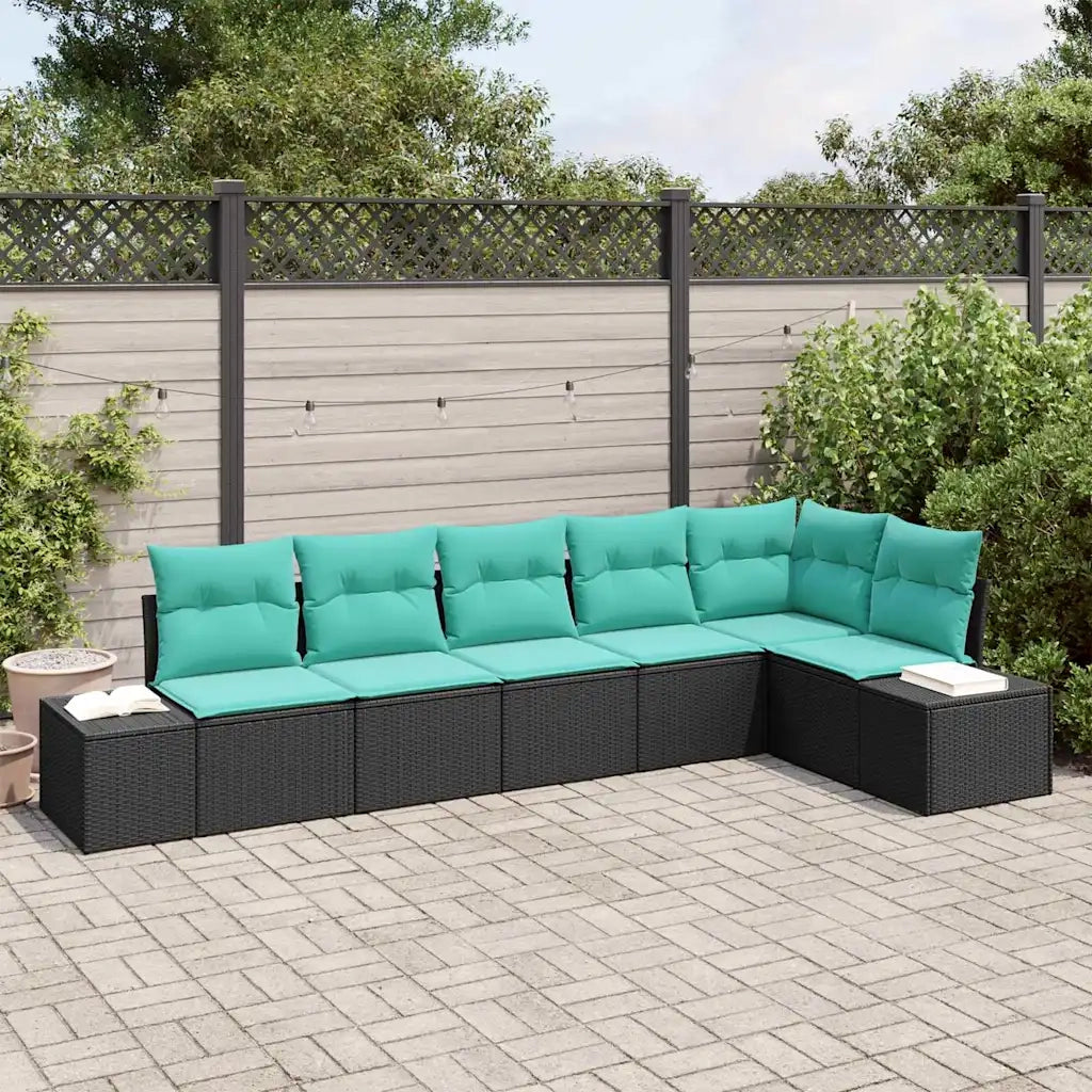 Set Divano da Giardino 6 pz Nero e Turchese polyrattan 3355755