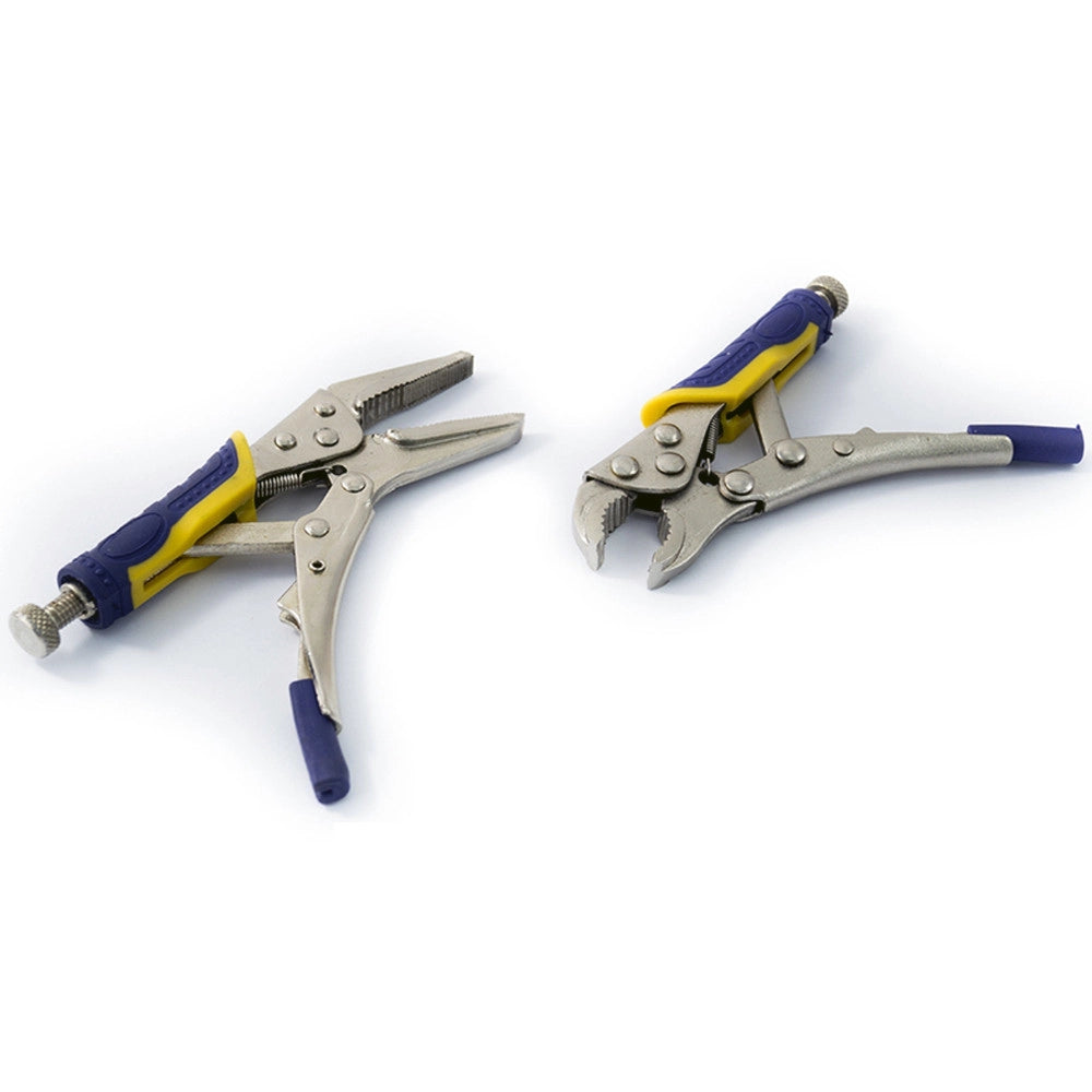 Trade Shop - Kit 2 Mini Pinze Pinza Grip Becco Curvo Lunga Morsetto Autobloccante A Scatto -