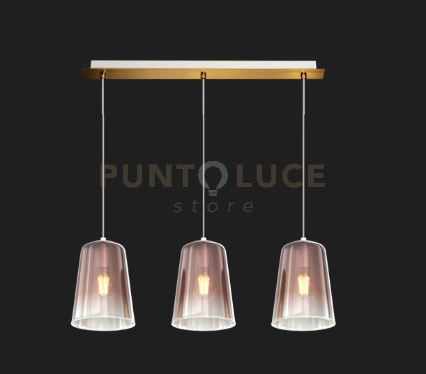 SOSPENSIONE OTTONE SAT. RETTANGOLARE 3 LUCI RAME 1164OS-S3 R-RA