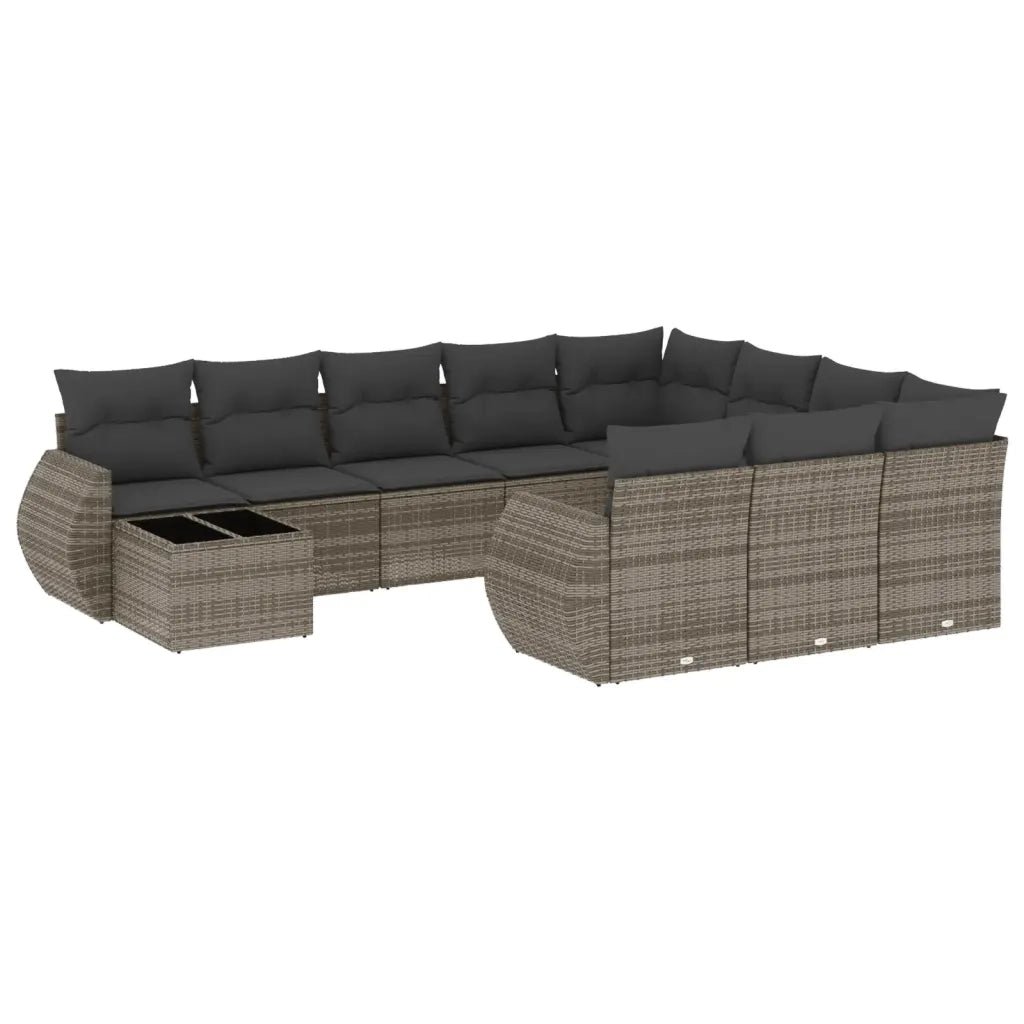 Set Divani da Giardino 11 pz con Cuscini in Polyrattan Grigio