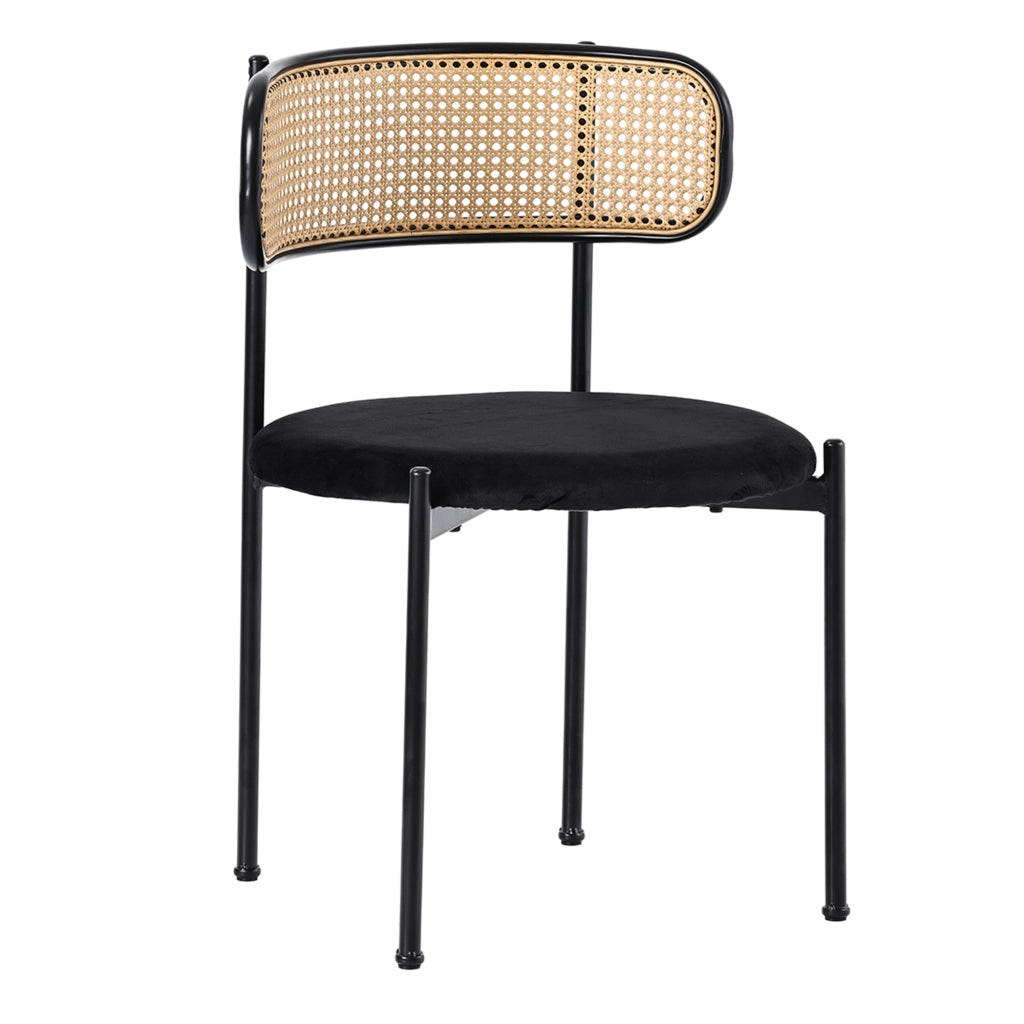 SEDIA DA PRANZO in velluto nero con schienale in rattan Set da 6 pezzi