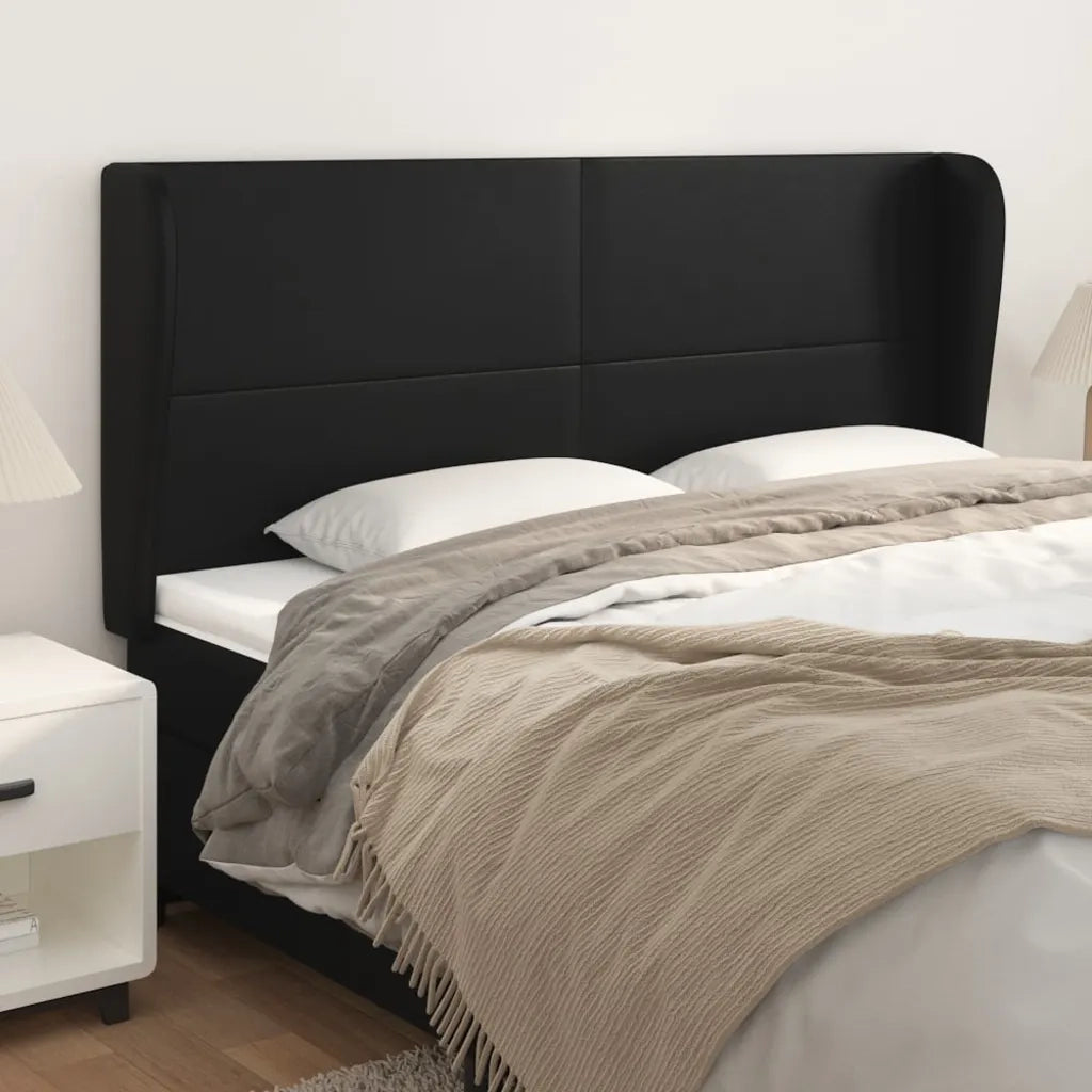 Testiera | Testata ad Orecchio Nera 203x23x118/128 cm in Similpelle