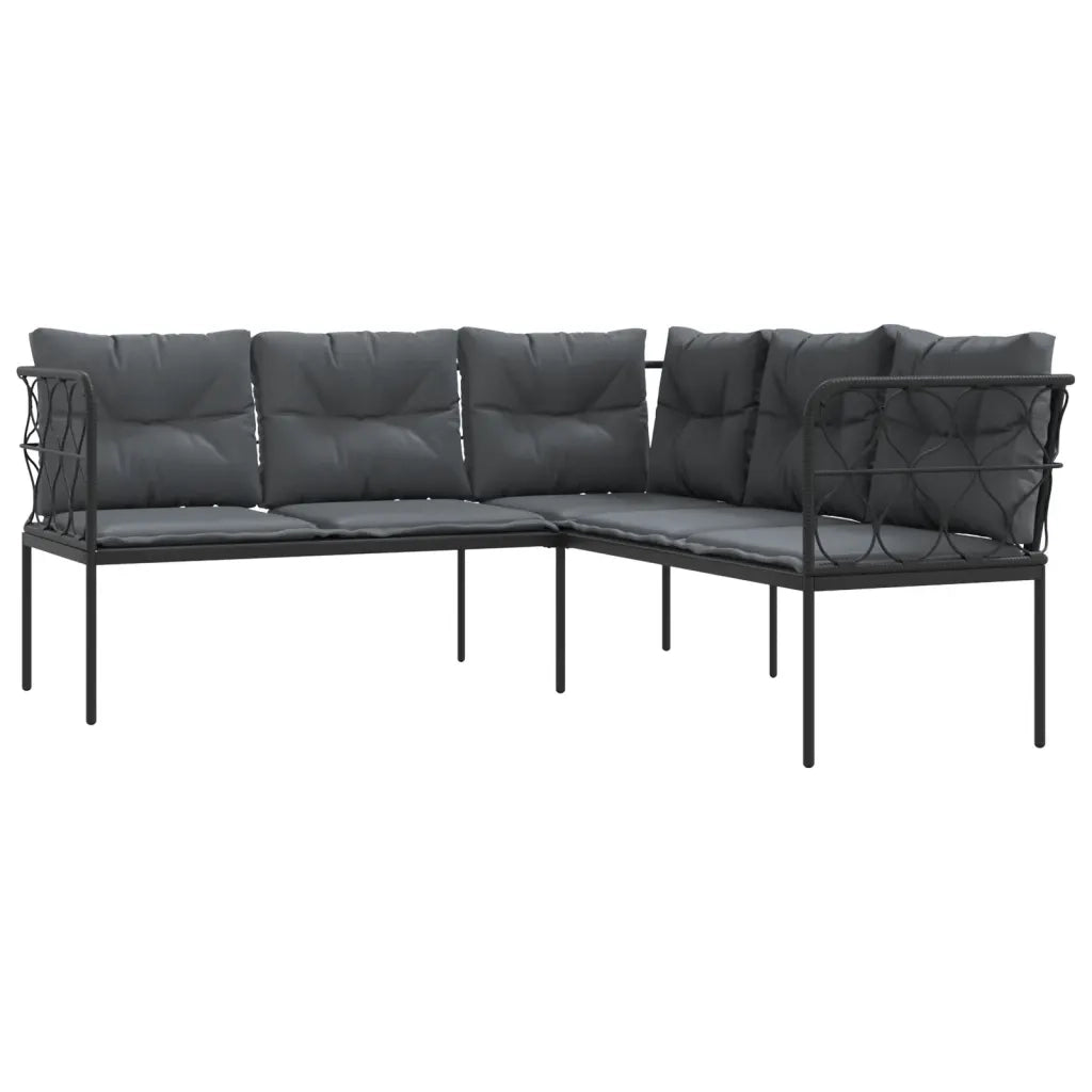 Divano Giardino con Cuscini Forma a L-Sofa da Giardino-Divanetto da esterno Nero Acciaio e Textilene 514957