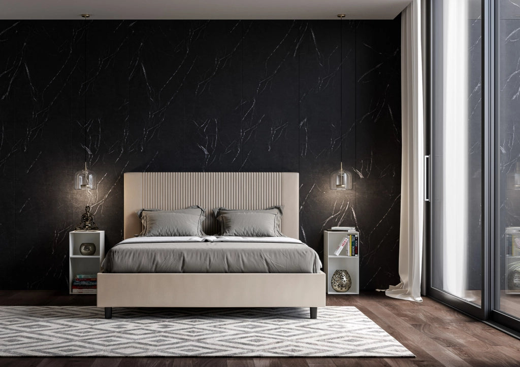 BS COM Letto queen size contenitore imbottito 150x210 similpelle tortora