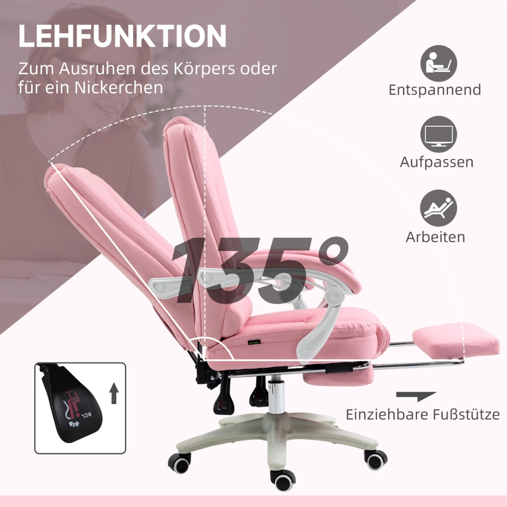 Sedia da Ufficio con Poggiapiedi ¨C Xylo ¨C Rosa e Bianco Regolabile