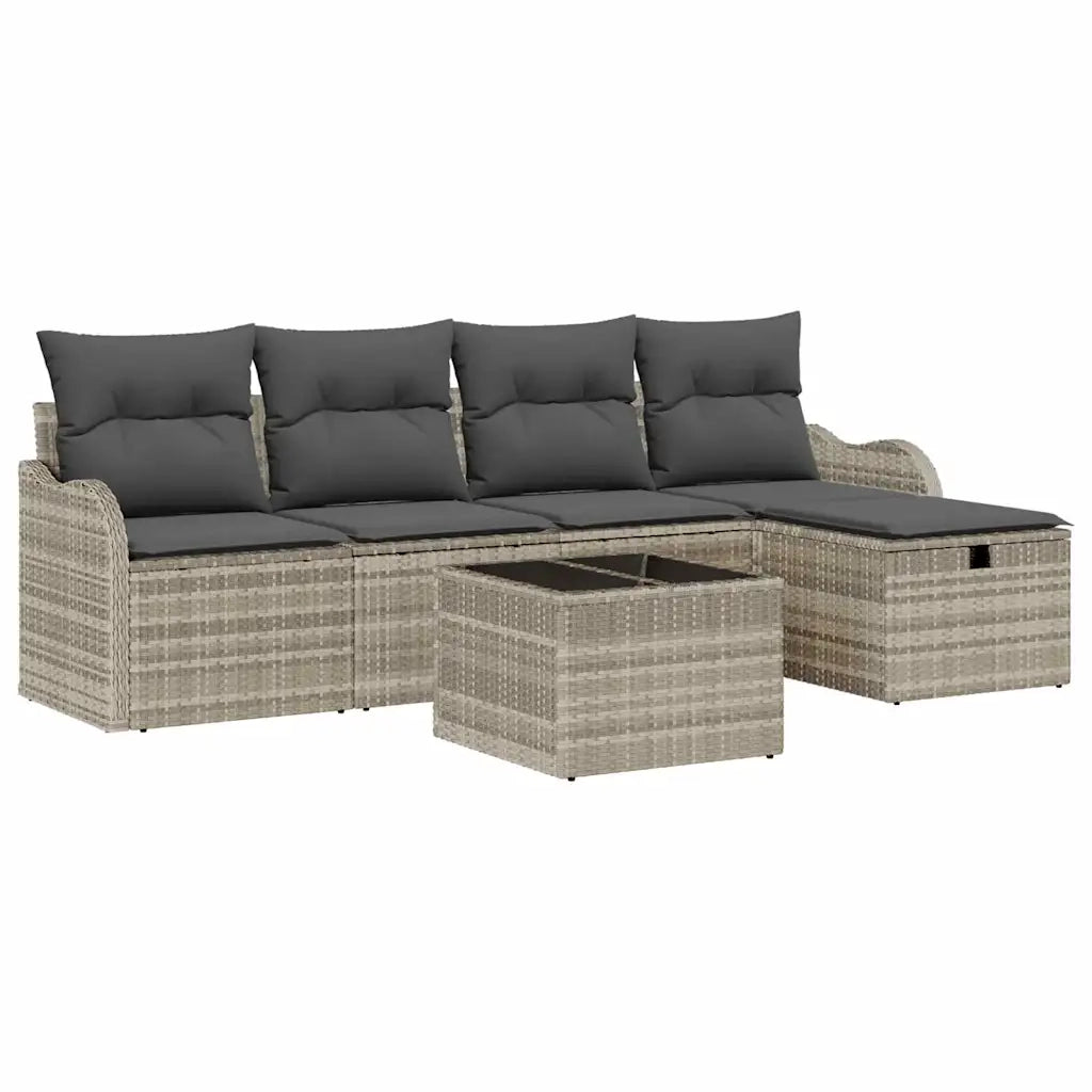 Set Divano da Giardino 6 pcs Grigio chiaro Poly Rattan