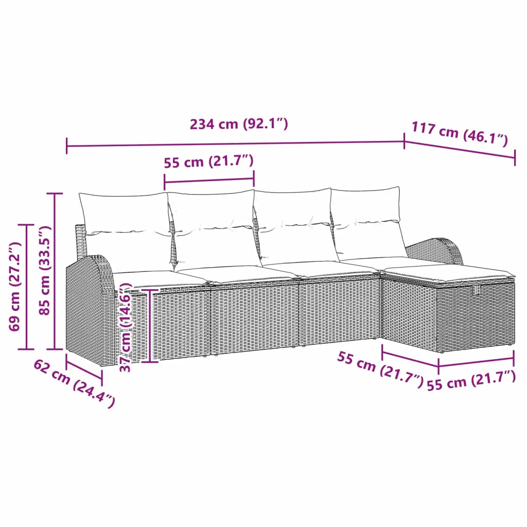 Set di divani con cuscino 5 pcs Marrone e Rosso polyrattan 3359063