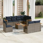 Set Divani da Giardino 9 pz con Cuscini Grigio in Polyrattan 3227013