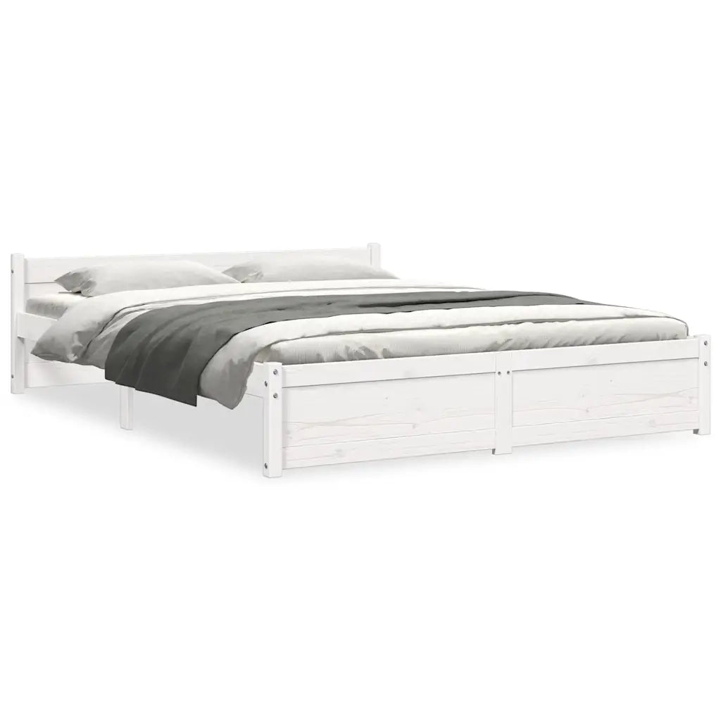 Letto matrimoniale | Letto per adulti | Giroletto Bianco in Legno Massello 140x190 cm