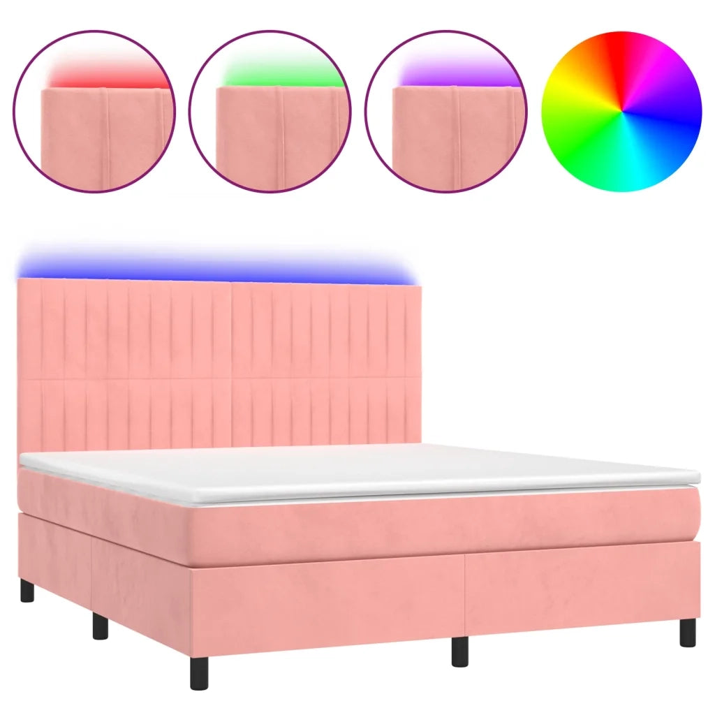 Letto a Molle con Materasso e LED Rosa 160x200 cm in Velluto 3136256
