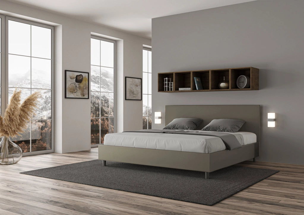 BS COM Letto con rete imbottito 180x200 similpelle cappuccino
