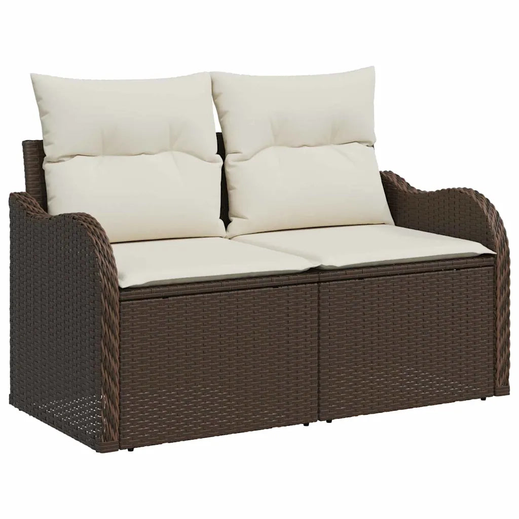 Set Divano da Giardino con cuscino 9 pcs Marrone Poly Rattan