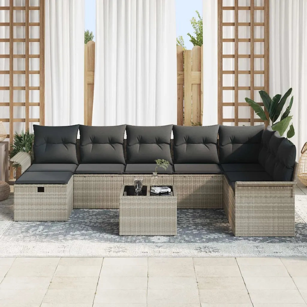 Set Divano da Giardino 9 pcs Grigio chiaro Poly Rattan