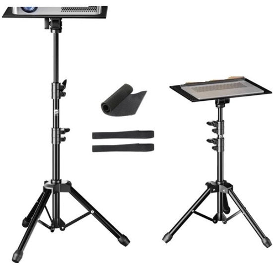 Proiettore in Piedi - Estensore di Proiettore Regolabile - Altezza Massima 145 CM - 2 Supporti per Smartphone - Regolabile su Ruote - Nero