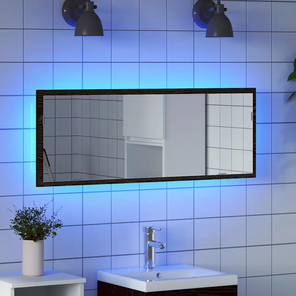 Specchio da bagno LED Rovere Nero 100 x 8,5 x 37 cm Vetro 862548