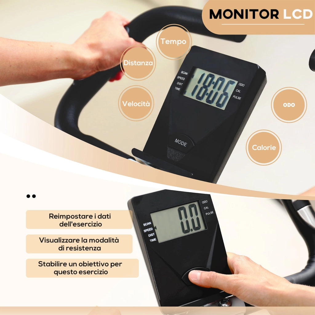 Cyclette Pieghevole Magnetica 8 Livelli Display LCD 97x43x110 cm Nero