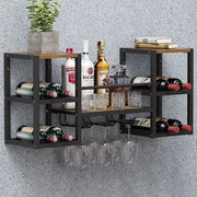 Scaffale per Vino in Muratura - Nero Metallico - Contenitore per Bottiglie - Pannello di Legno - Display Multifunzionale per Vino - Per Bar/Casa da Cene - Fino a 16 Bottiglie - Scaffale per Vino