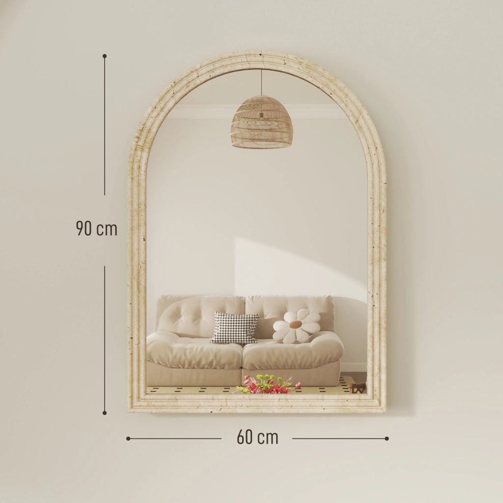 Specchio da Parete Arcuato ¨C Minimal ¨C 60x90 cm Beige Cornice Pietra