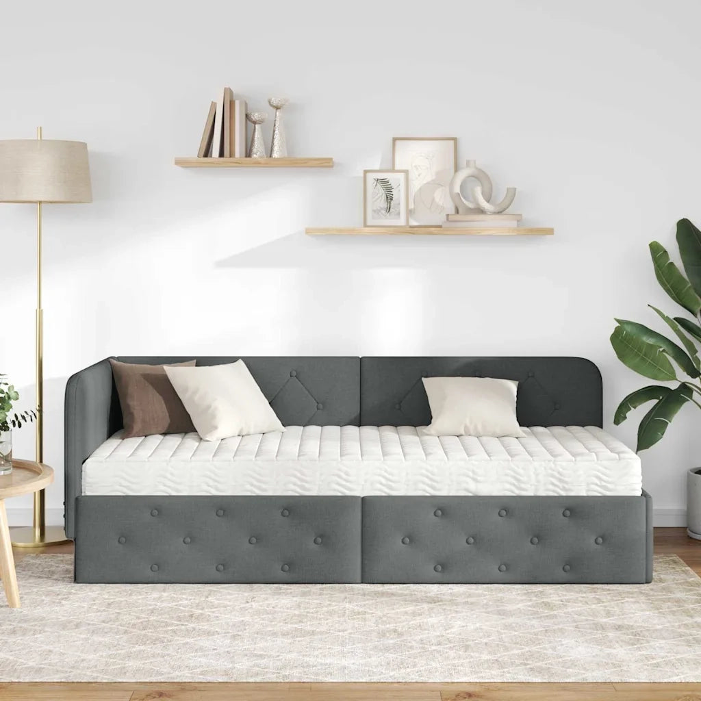 Cornice del letto ad angolo Grigio scuro 80 x 200 cm Tessuto