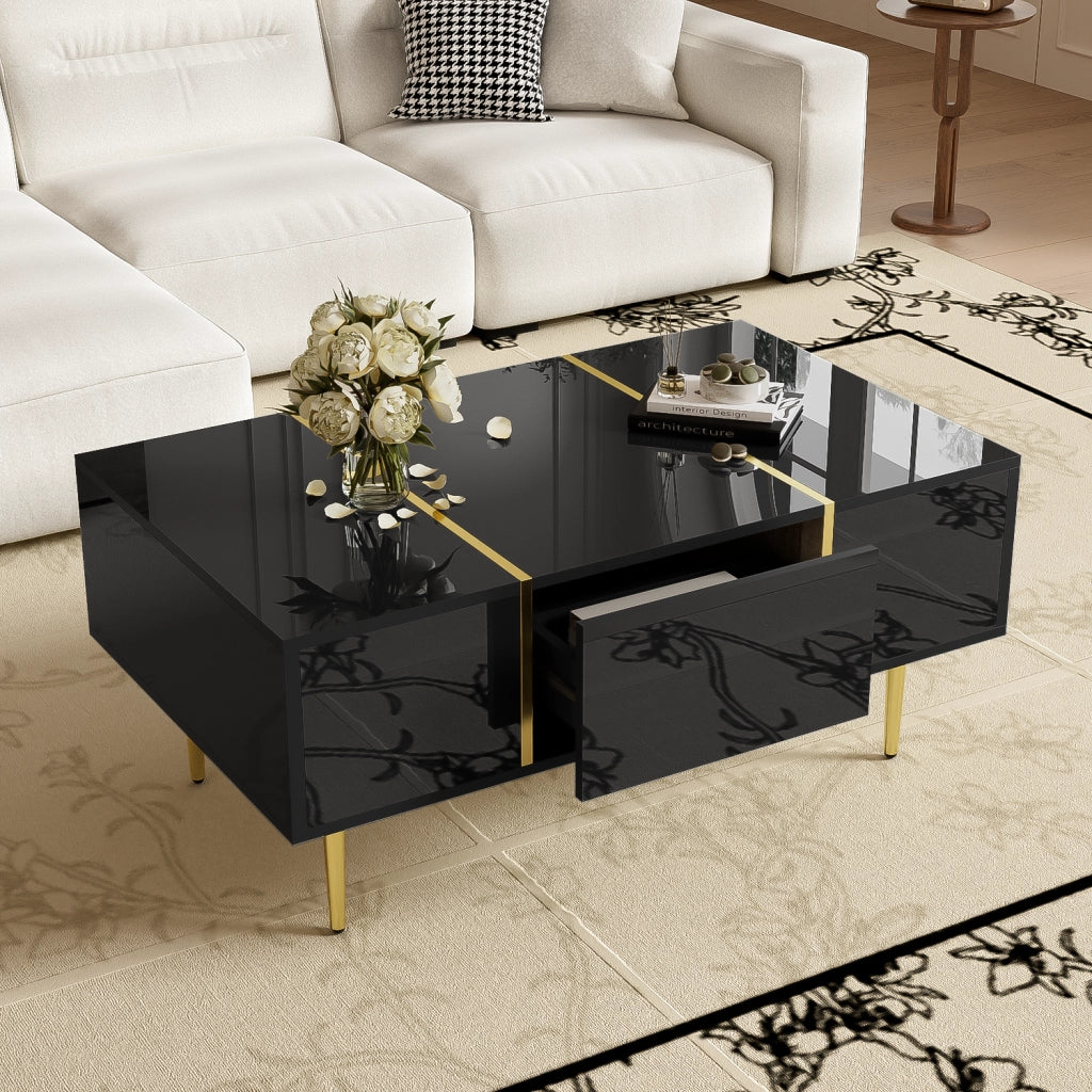 Tavolino moderno - Zephmum- Nero lucido con 2 cassetti