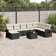 Set Divani da Giardino 9 pz con Cuscini Nero in Polyrattan 3252903