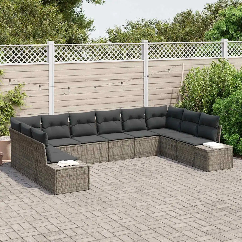 Set Divano da Giardino con cuscino 10 pcs Grigio polyrattan 3347239