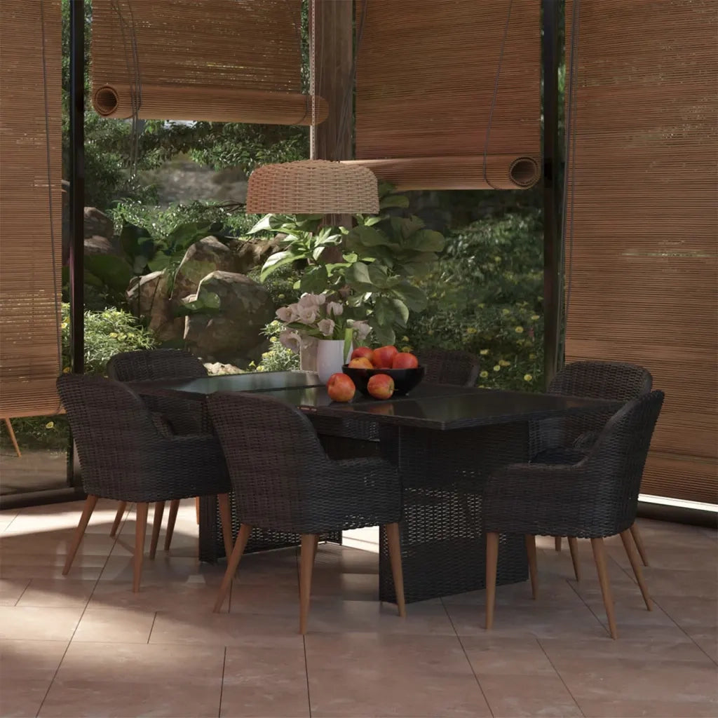 Set da Pranzo da Giardino 7 pz in Polyrattan Nero 3059482
