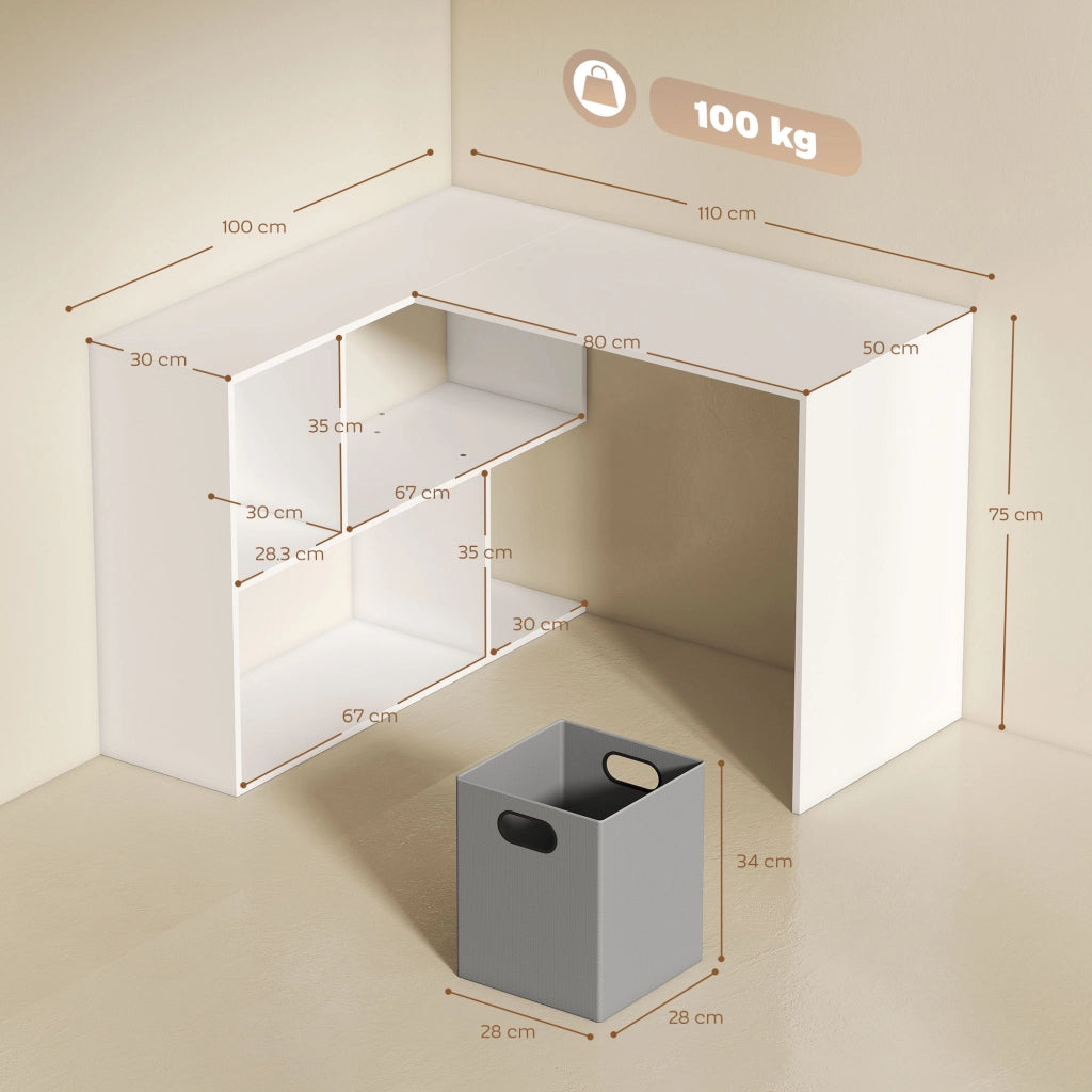 Scrivania Angolare Moderna con Scaffale e Cassetto ¨C Zephmum ¨C Bianco 110x100x75 cm